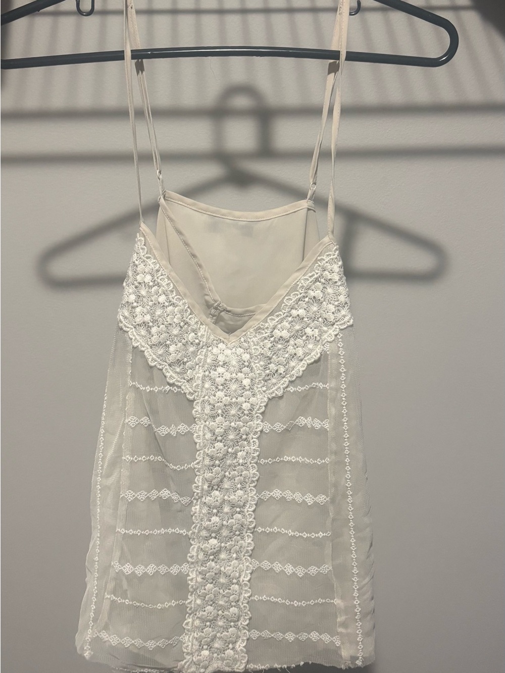 American Eagle Outfitters Ivory Lace-Trimmed Sheer Tank Top